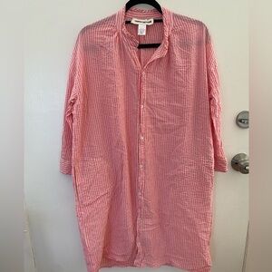 EUC Caron Callahan pink/white striped shirt dress - sz S